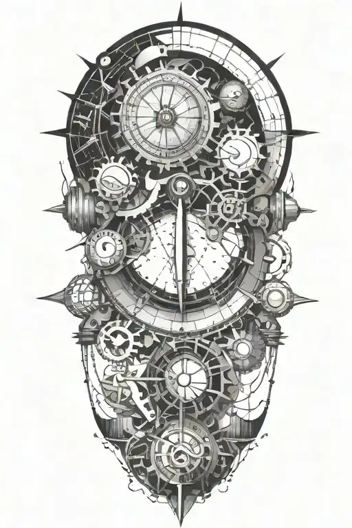 An Intricate Mechanical Engineer's Blueprint Incorporating Elements Of The Ocean And Sun