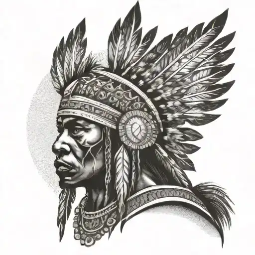 African Warrior With Native American Headress Pattern Incorporating