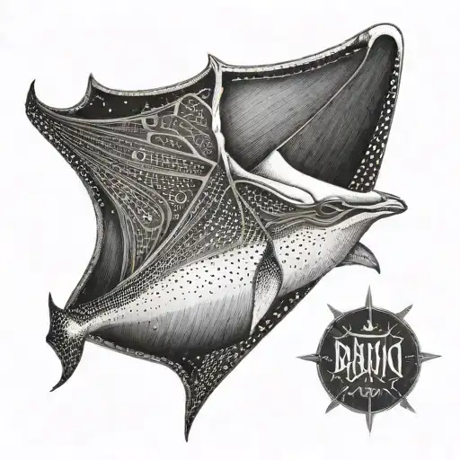 A Woodwork Design Featuring A Swimming Manta Ray