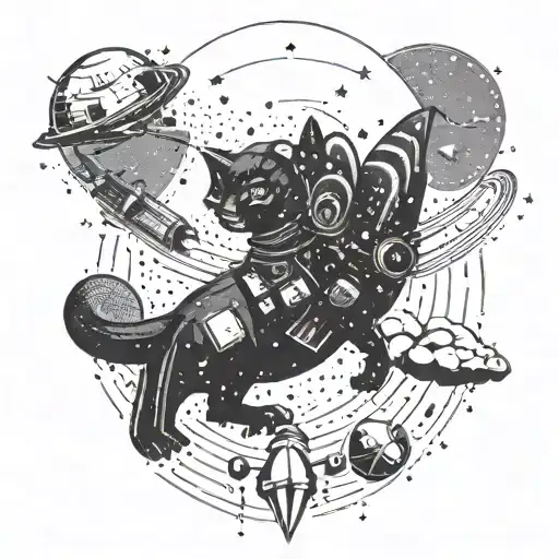 A Space-themed Tattoo Incorporating Elements Of Punk Rock And Hardcore Music With Animal Silhouettes