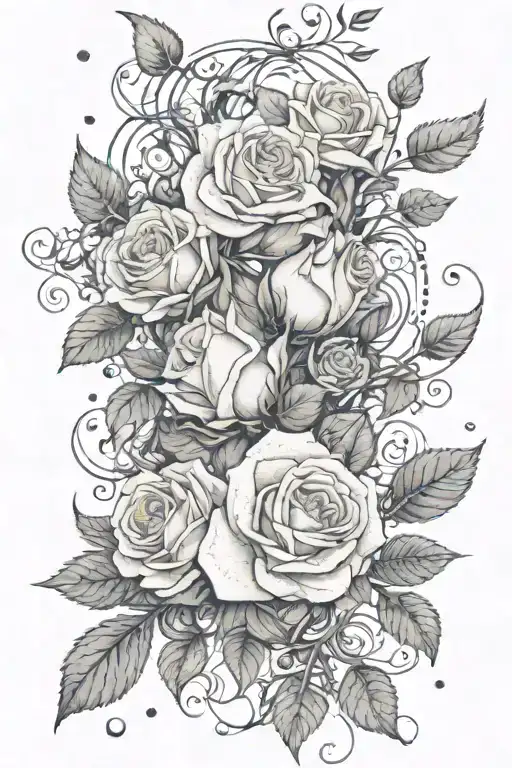 White Roses On A Vine Intertwined With Petals Falling Down With A Fox Leaping In Them