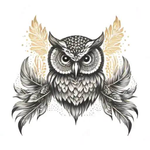 An Intricate Design Combining Gold Jewellery And Owl Feathers