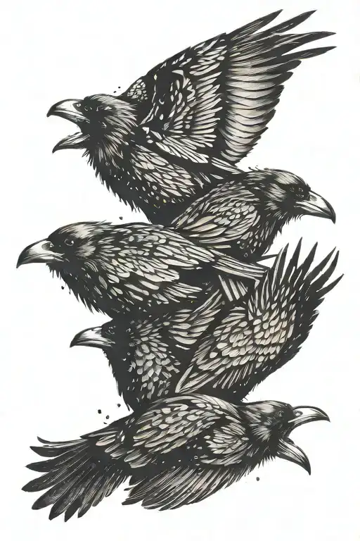 4 Crows Of Increasing Size Flying