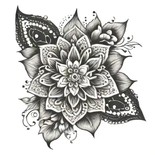 Conpass With Mandala And Flowers Growing