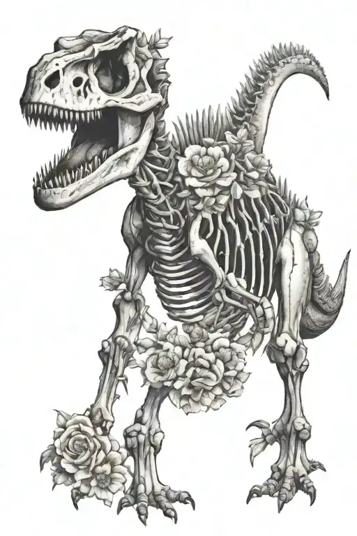 Dinosaur Skeleton With Flowers