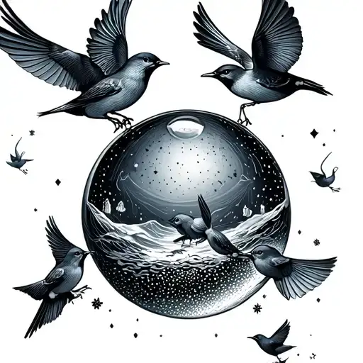 Crystal Ball Departing With Small Birds Out