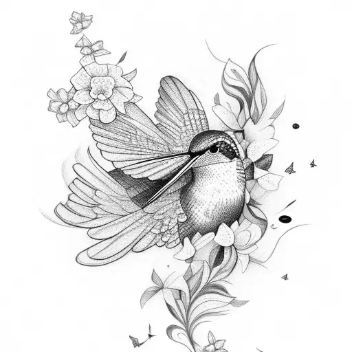 Hummingbird With Flowers