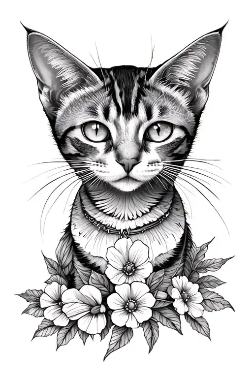 Cat And Flowers
