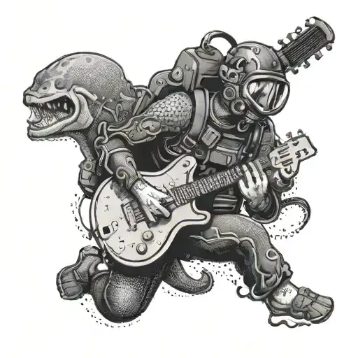 A Scuba Diver Exploring The Depths Of The Ocean With A Guitar And Harmonica Strapped To Their Back