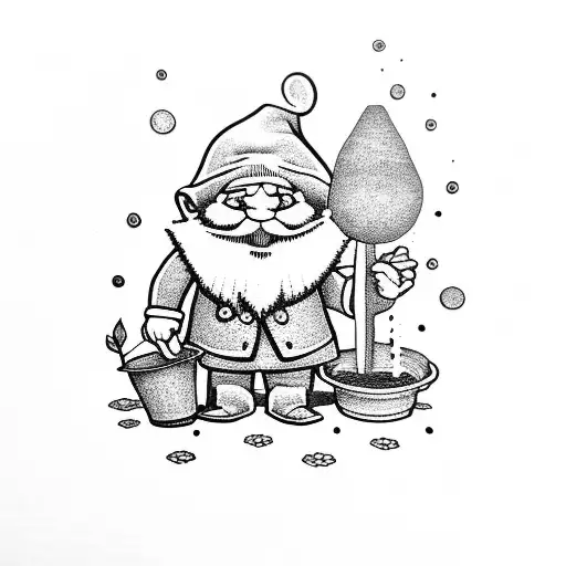 Gnome With A Watering A Potted Plant