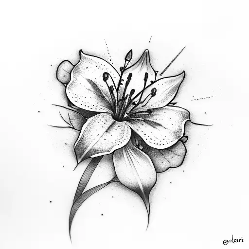 Lily With Stem And Leaves