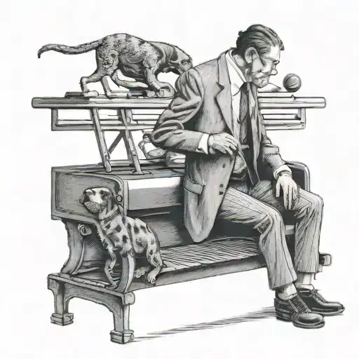 A Lawyer In A Suit Playing Basketball With A Dog Sitting Beside Them On A Piano Bench