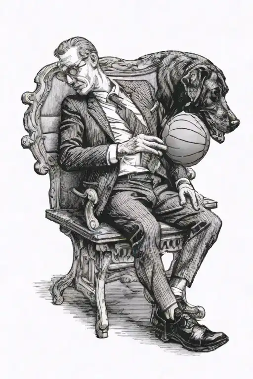 A Lawyer In A Suit Playing Basketball With A Dog Sitting Beside Them On A Piano Bench
