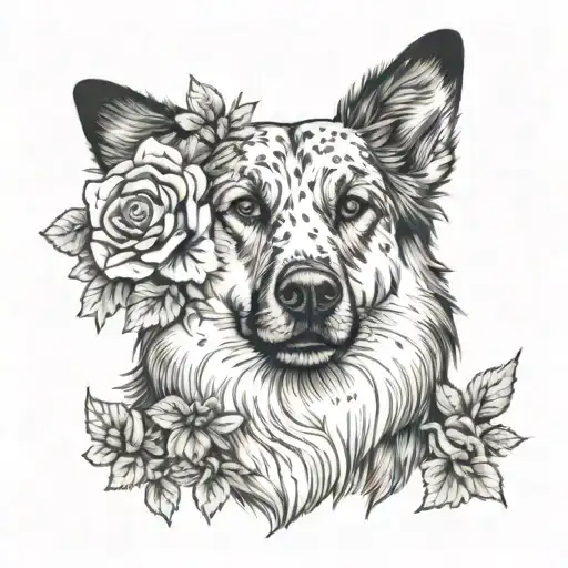 Berger Australien Shepherd Dog With Roses Growing