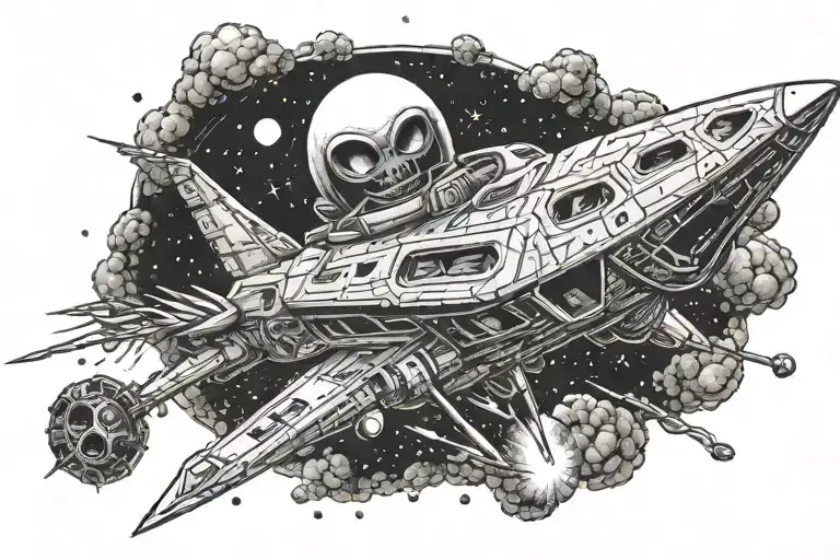 Spaceship With Alien Smoking A Joint