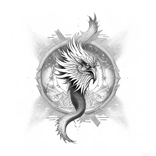 Combine The Elegance Of A Phoenix With The Eternal Cycle Of Ouroboros In A Dotwork Design