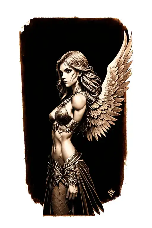 Create A Kayle Tattoo From League Of Legends On A Dark Brown Forearm