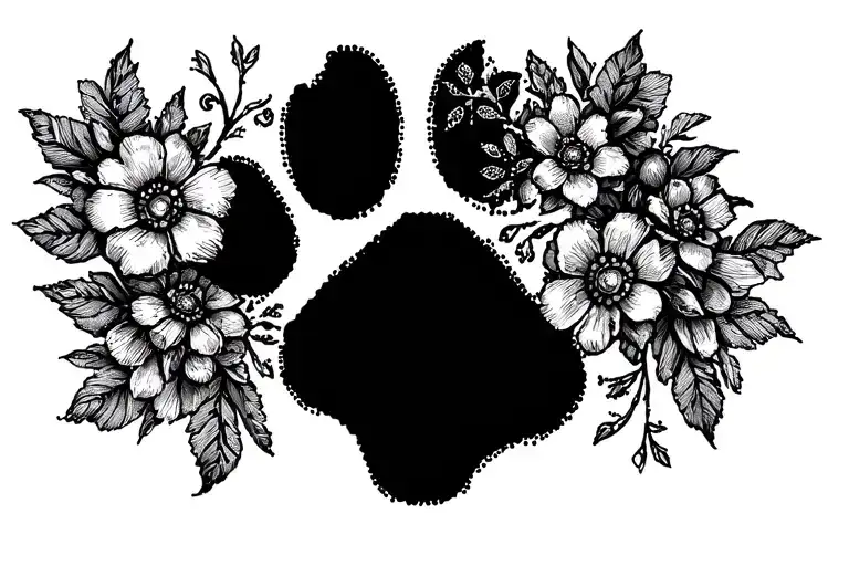 Paw Print With Flowers Around