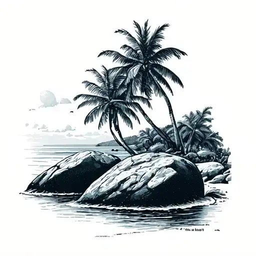 Sea Shore Boulders Palm Trees Crete Landscape