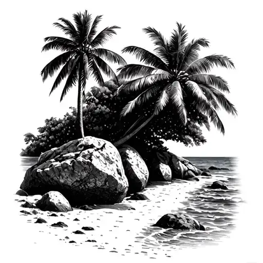 Sea Shore Rocky Boulders Crete Greece Palm Tree Beach