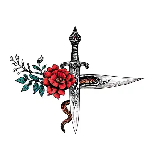 Cover Up Dagger With A Snake And Flowers