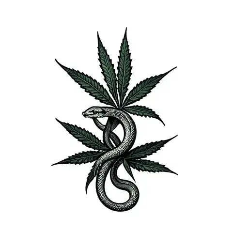 Snake Writhing In The Background Of Marijuana Leaves