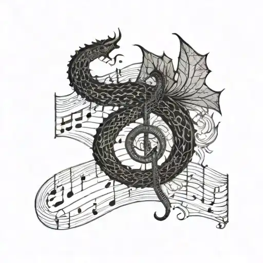 A Tattoo Of A Music Sheet With Hidden Dragon Scales Incorporated Into The Design