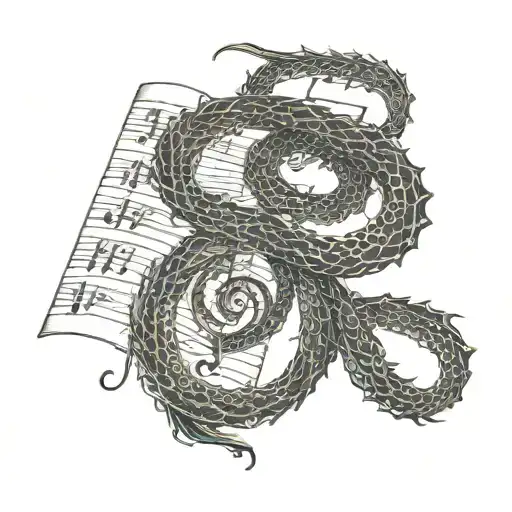 A Tattoo Of A Music Sheet With Hidden Dragon Scales Incorporated Into The Design