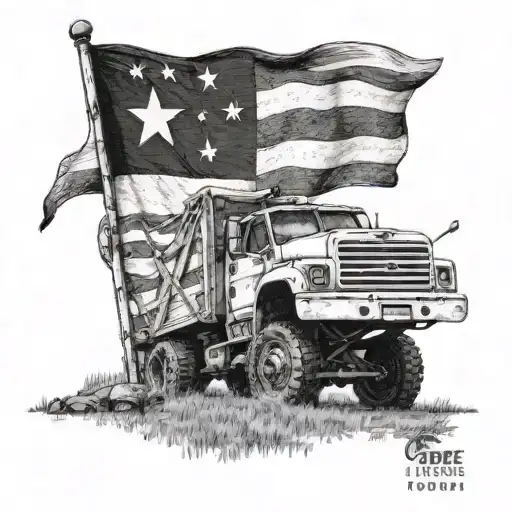 A Tattoo Design Of A Truck Carrying A Giant Oklahoma State Flag