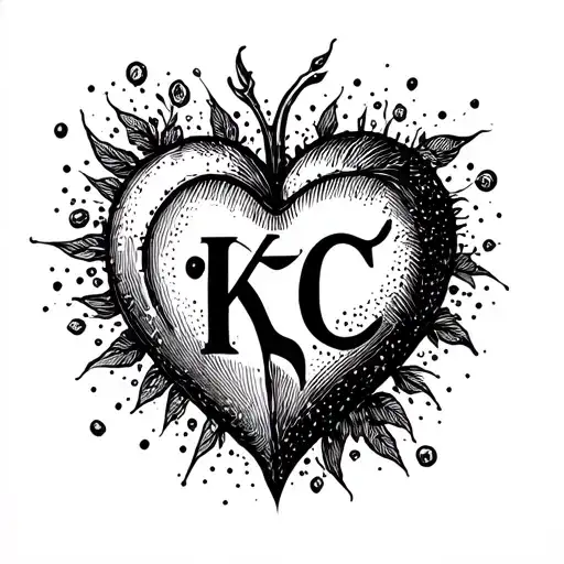 A Masculine Tattoo Of A Heart With Kc On It