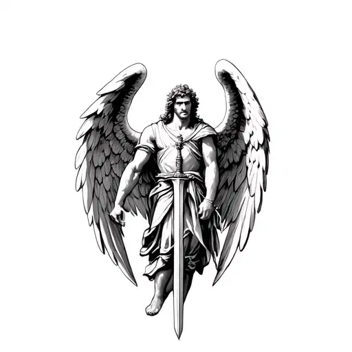 Archangel Michael With Sharp Wings Holding Sword