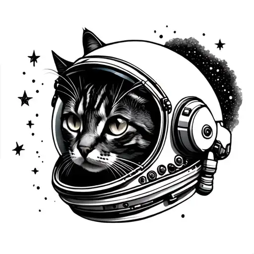 Cat Wearing Astronaut Helmet Surrounded With Stars And Galaxy