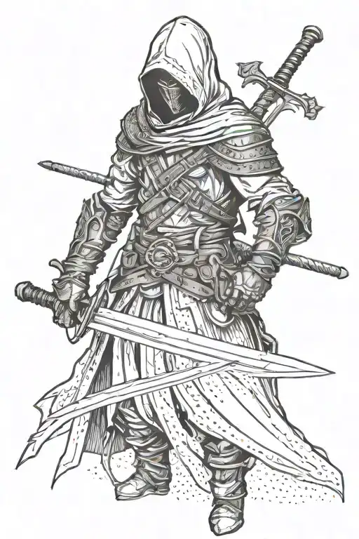 Assassin In Full Growth With Two Swords In