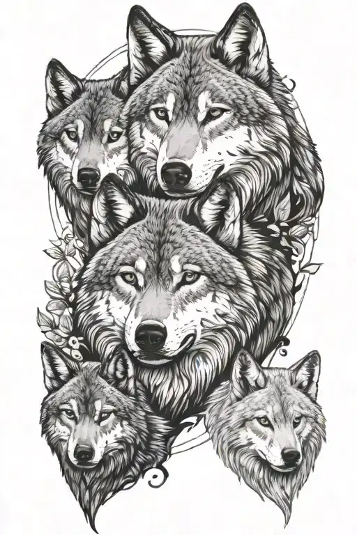Create A Tatto With Family Of Wolves And A Text Luan