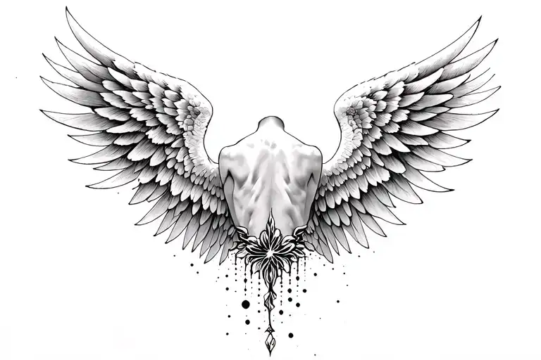 Angelic Wings With Random Designs Down Middle Of Back But Make It Look Masculine