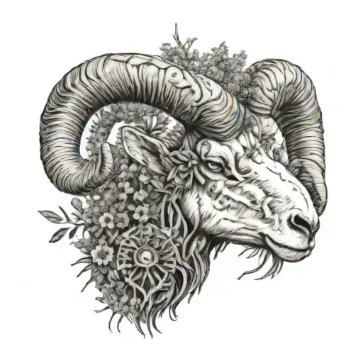 Big Horn Sheep Skull With Sage Brush