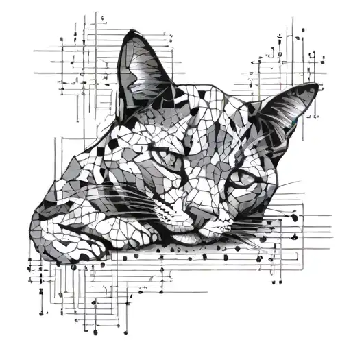 Abstract Design Of A Cat Sleeping On A Bed Of Data Charts