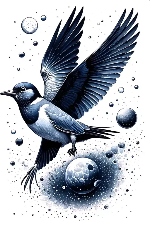 Bird Flying Into The Cosmos With Bubble Universes