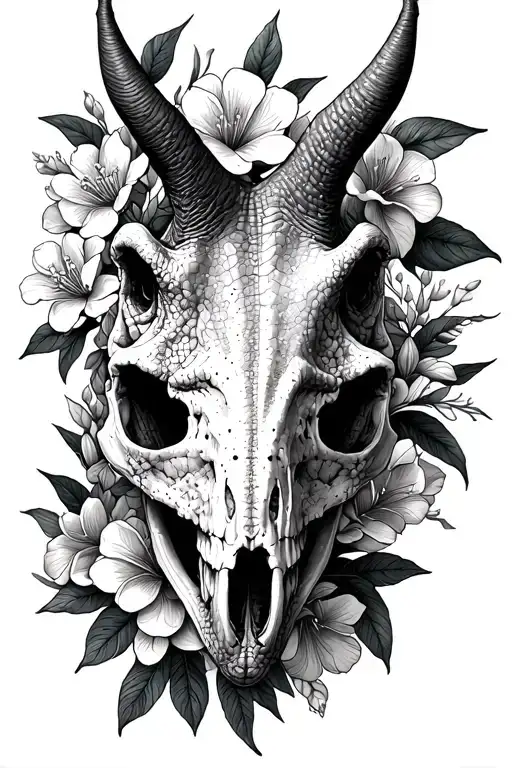 Dinosaur Skull Triceratops And Jasmine Flowers