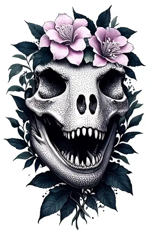 Dinosaur Skull And Jasmine Flowers