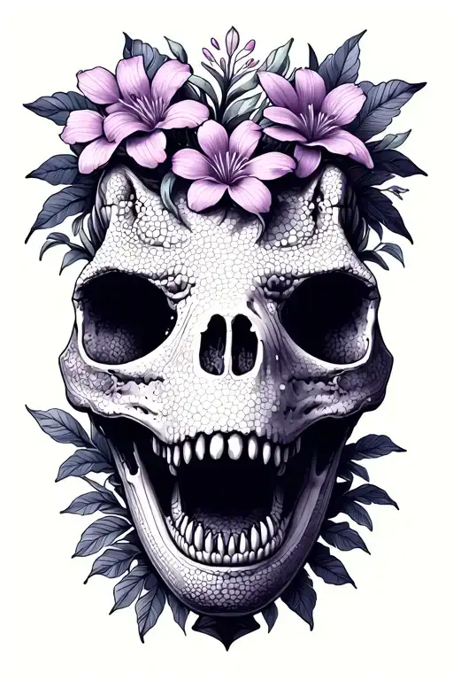 Dinosaur Skull And Sri Lankan Jasmine Flowers
