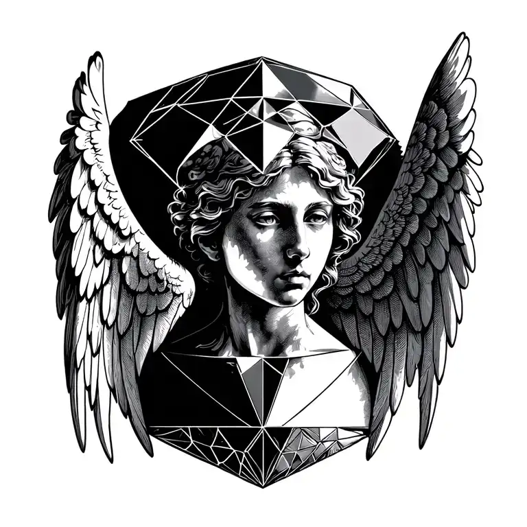 A Diamond With Angel Wings Spread Sideways