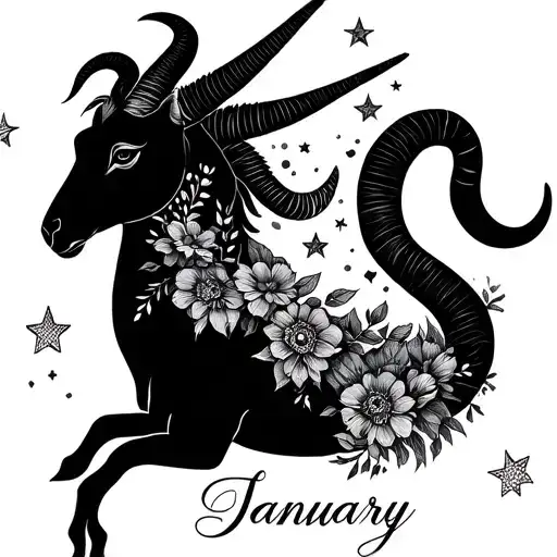 Capricorn Zodiac Sign With January Birthday Flowers And Stars Of Capricorn