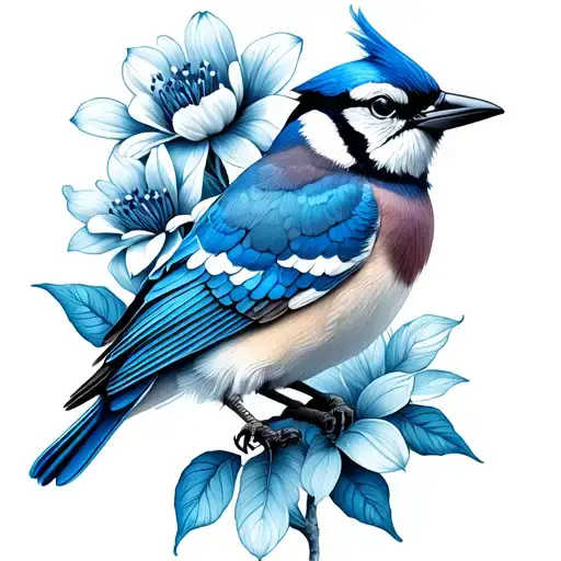 Flowers And Blue Jay