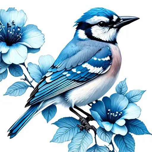 Flowers And Blue Jay