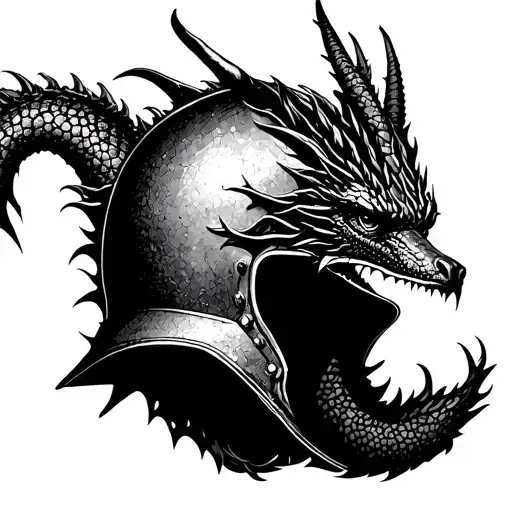 A Military Helmet With A Dragon Tail Emerging From It