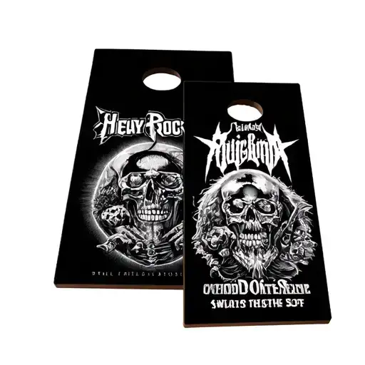 Cornhole Board Design Featuring Heavy Metal And Classic Rock Album Covers