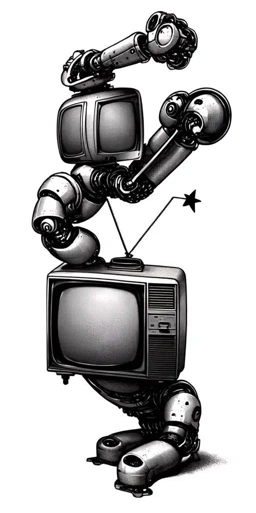 Create A Tattoo Of A Vintage Tv Set With A Robotic Arm Tuning The Channels