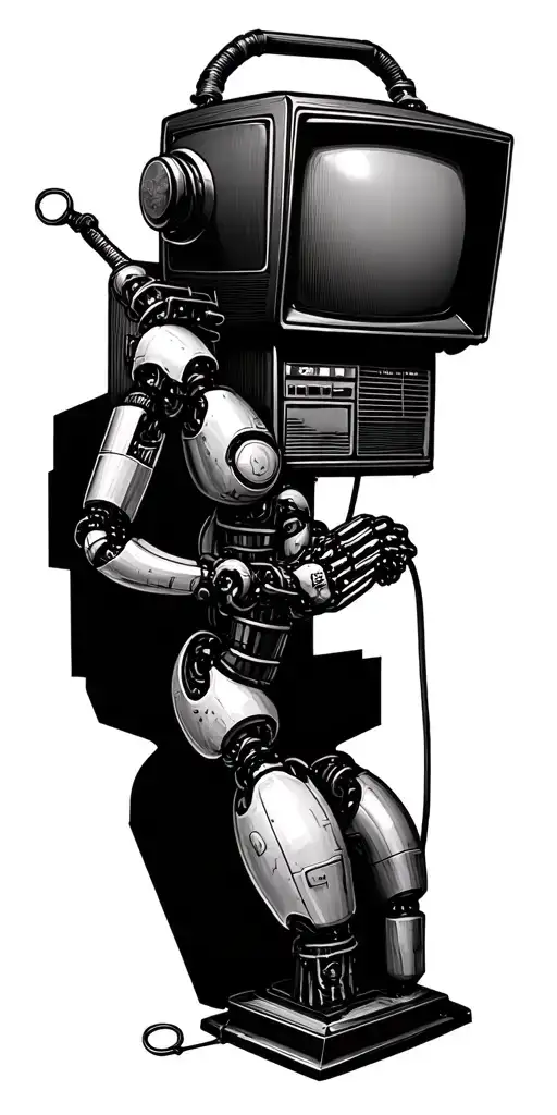 Create A Tattoo Of A Vintage Tv Set With A Robotic Arm Tuning The Channels