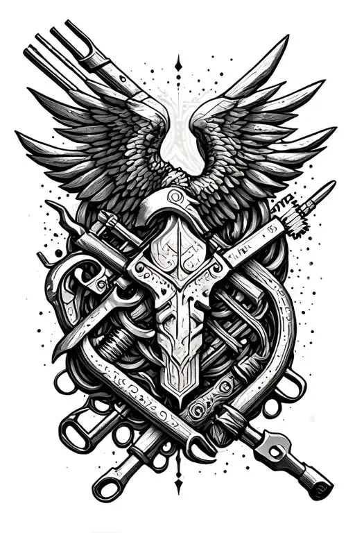 An Intricate Design Of Valor Symbols Intertwined With Automotive Tools